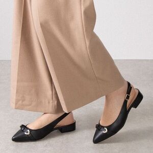 Cole Haan Menlo Skimmer women black leather flat sling backs sz 8.5 gold detail